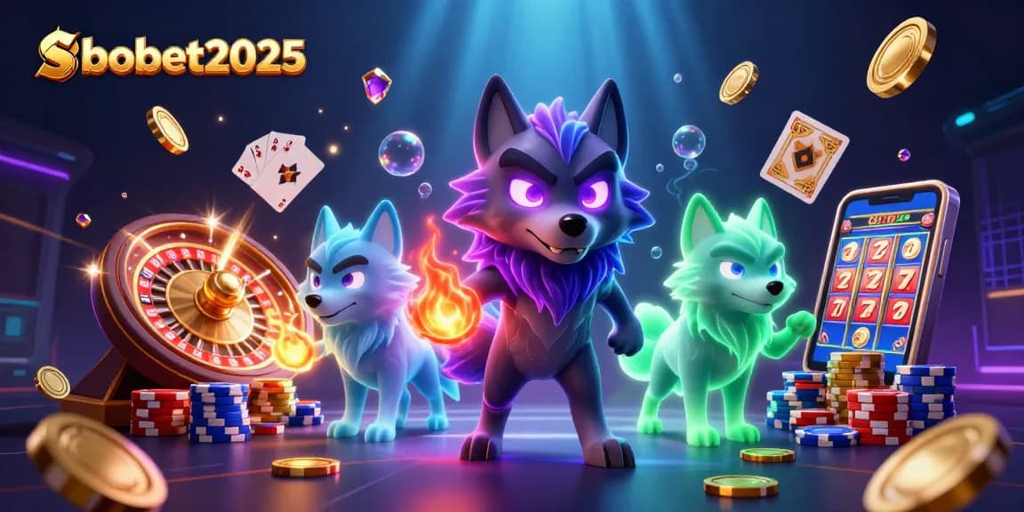 Simplified sports betting with sbobet2025 and glowing characters celebrating wins amid coins