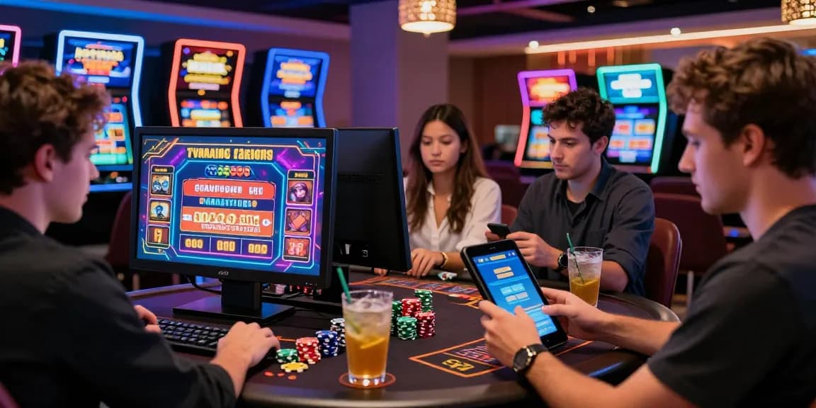 Engaging scene of players enjoying online casinos Australia with vibrant graphics and promotions