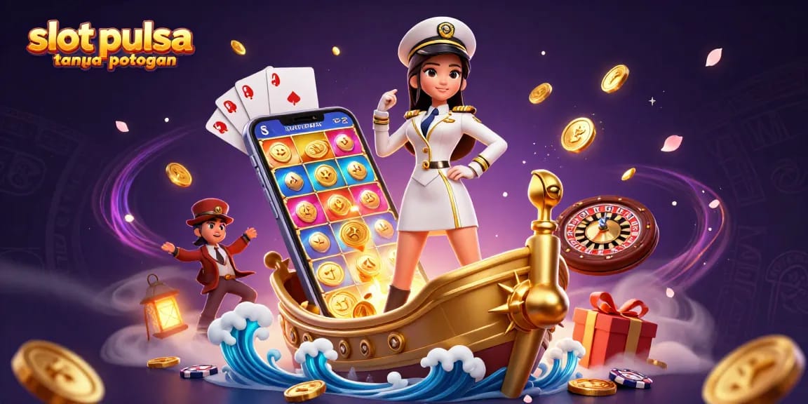 Experience thrilling gameplay with slots on slot pulsa tanpa potongan, showcasing exciting wins and dynamic casino elements in a vibrant scene.