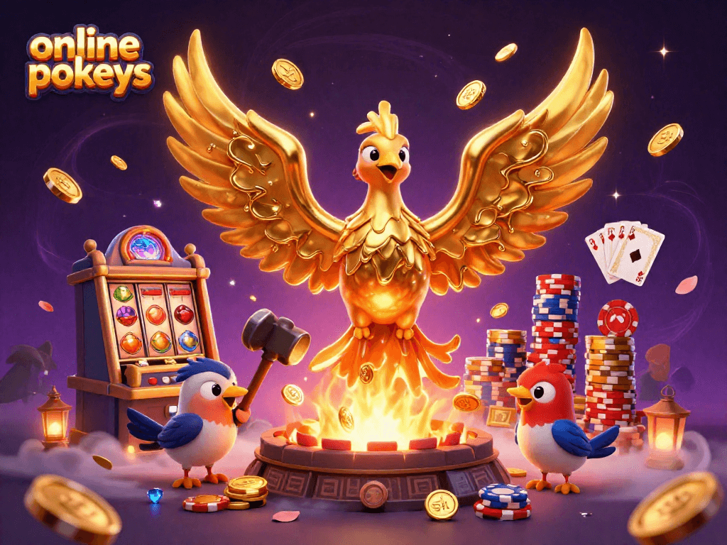 Experience thrilling online pokies action with a mesmerizing 3D phoenix and dynamic casino elements.
