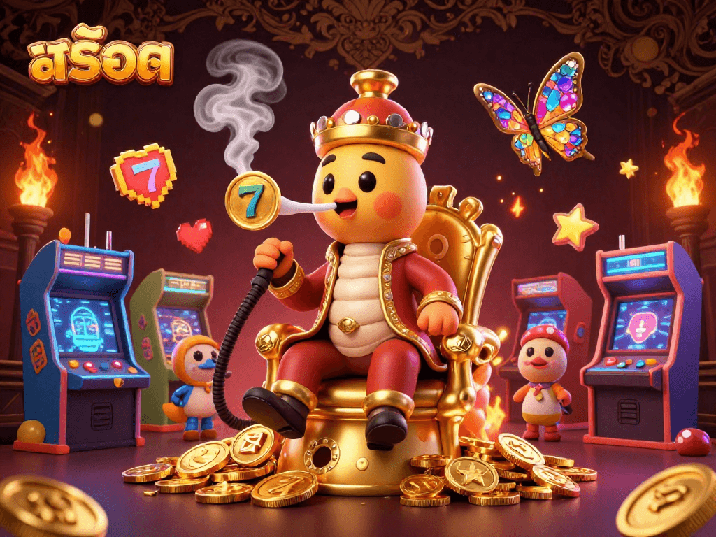 Engage with สล็อต in style as a caterpillar master showcases intriguing slot games in a vibrant digital casino.