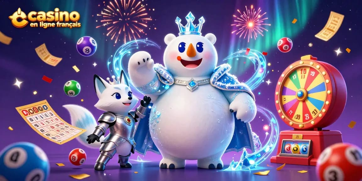 Jouez avec le casino en ligne français, des jeux vibrants accompagnés d'un ours polaire royal et d'un renard en armure.