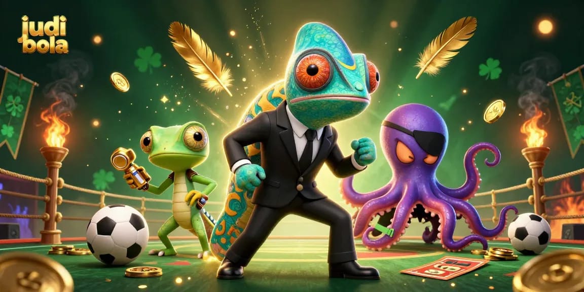 Engage in judi bola with a thrilling scene showcasing dynamic characters and vibrant sports betting elements.