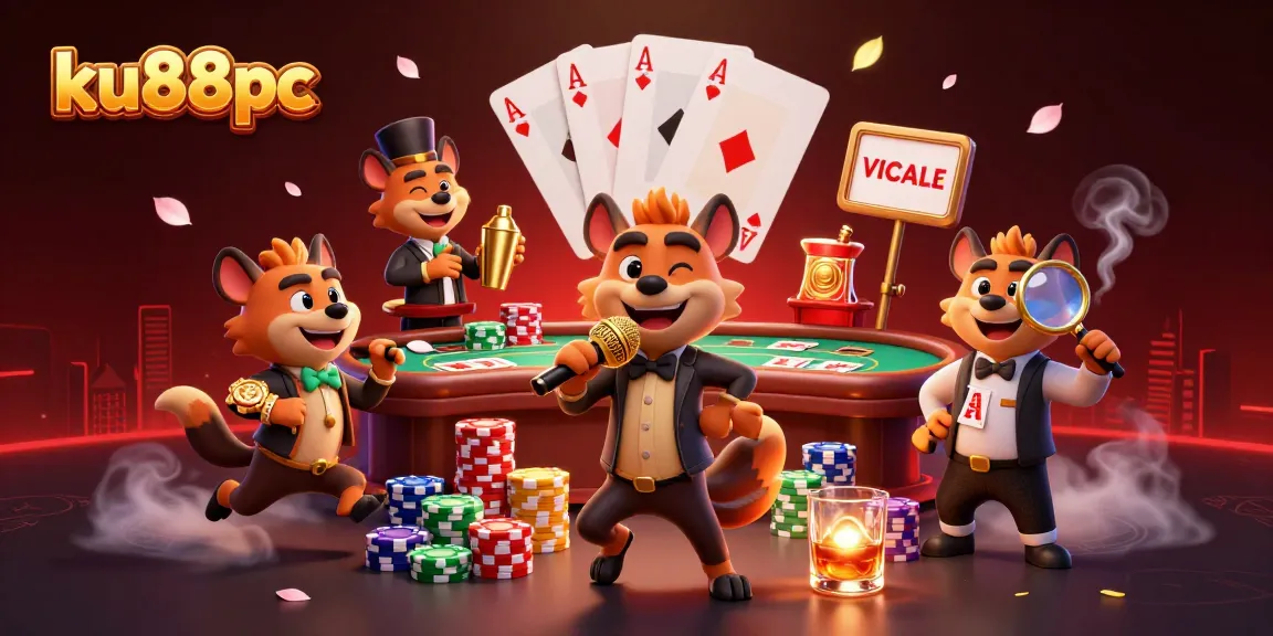 ku88pc showcases a vibrant casino scene with hyenas, poker action, and a lively atmosphere