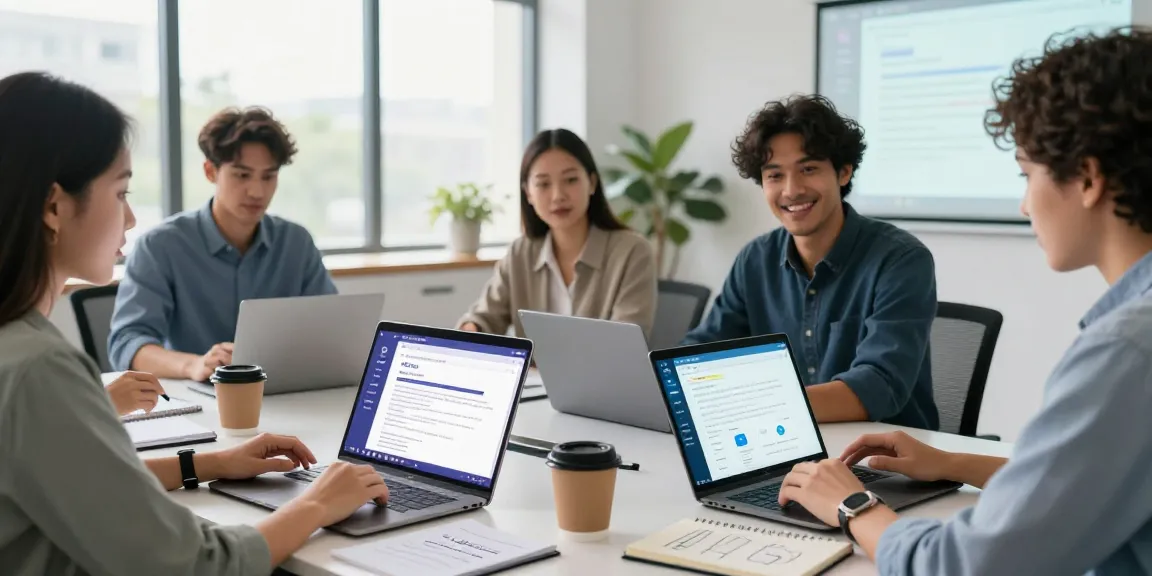 Team collaborating in a professional workspace while using WPS下载 for AI-driven document editing.