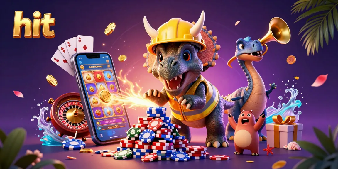 Hit the jackpot with a 3D triceratops and friends celebrating at a casino.