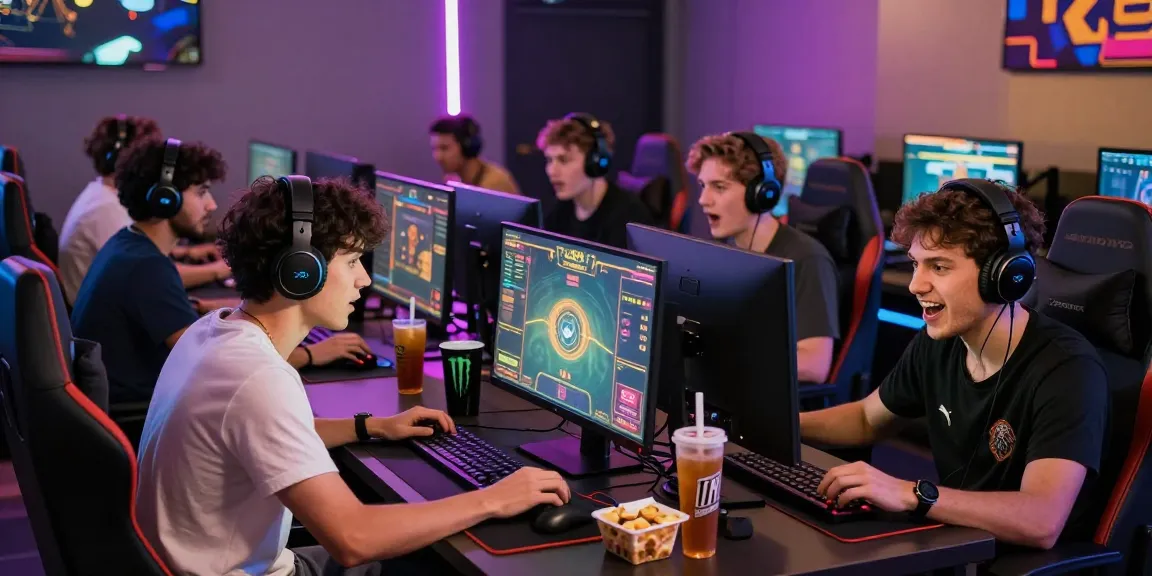 Excited players engaging in a 토토사이트 virtual betting game with high-tech gaming setup.