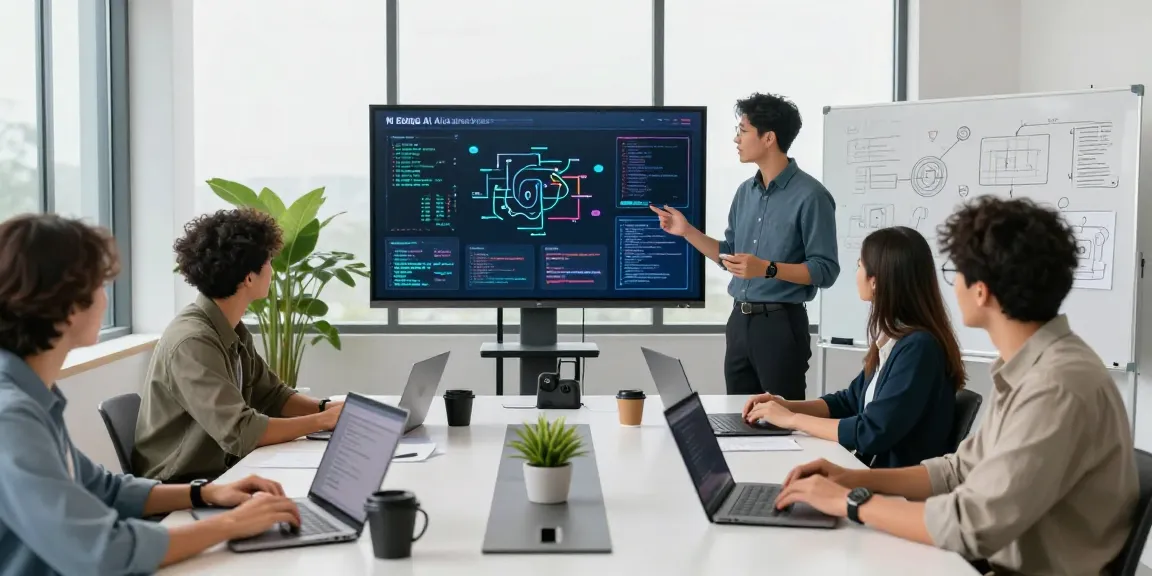 AI startups 2026 team collaborating in a modern tech workspace with data visualizations.