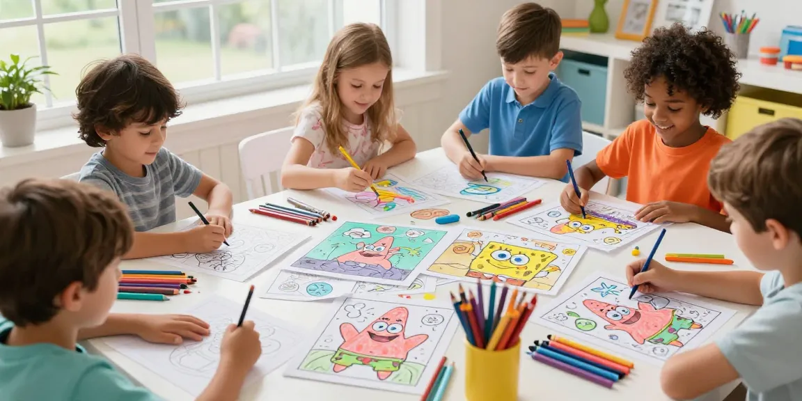 Kids enjoying Seasonal coloring pages featuring Patrick Star in various fun adventures.