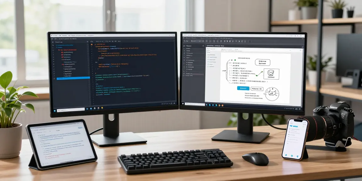 Developer testing the Telegram Chinese update in a modern office setting with dual monitors.