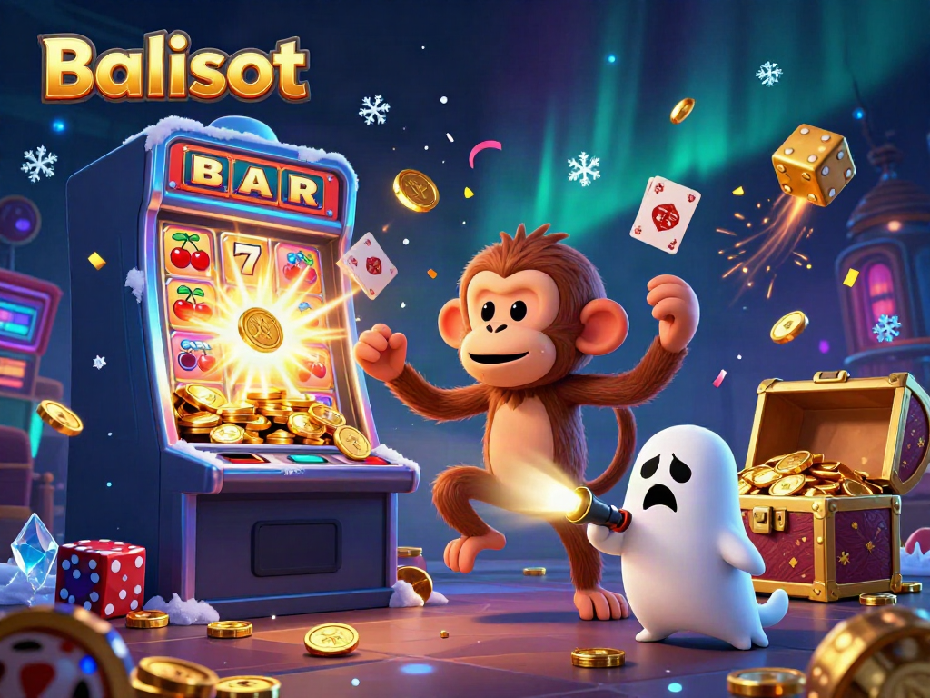 Experience the excitement of Balislot with a playful poltergeist monkey and a curious puppy in a haunted casino.