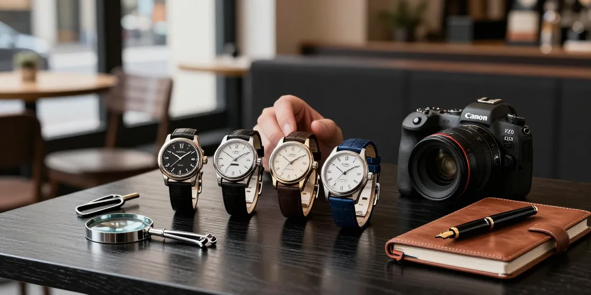 Explore premium replica watches showcased on a stylish table, emphasizing quality and craftsmanship.
