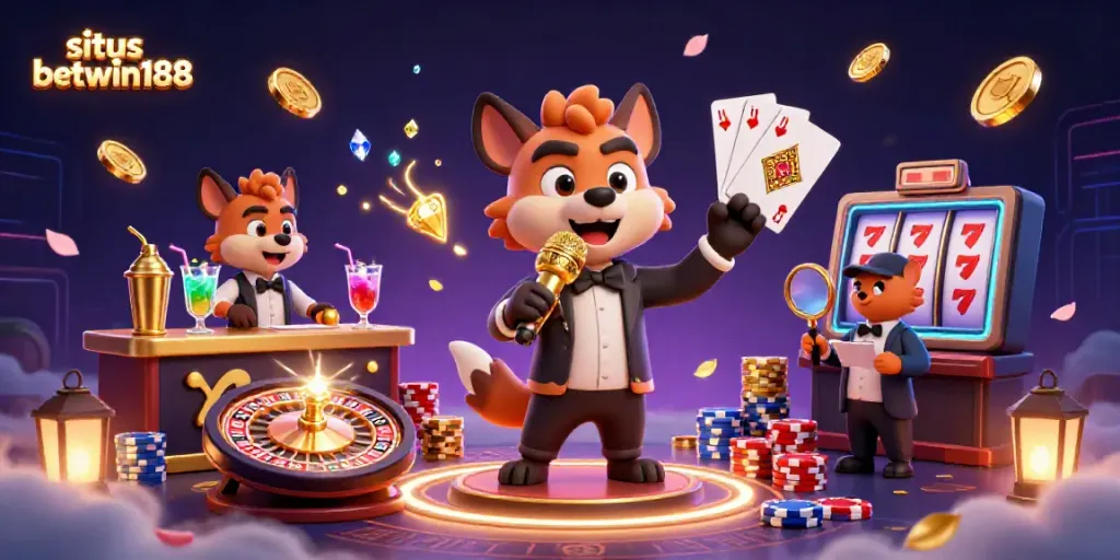 Gambarkan suasana seru di situs betwin188 dengan hyena dalam klub kasino yang gaduh.