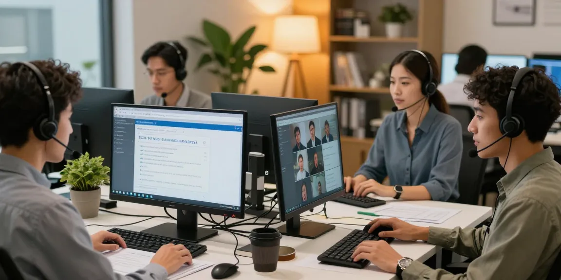 Customer service team providing Telus-Technical-Support in a modern office.