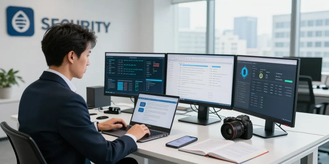 cyber essentials quote in a professional cybersecurity office with consultant reviewing protocols on a laptop.