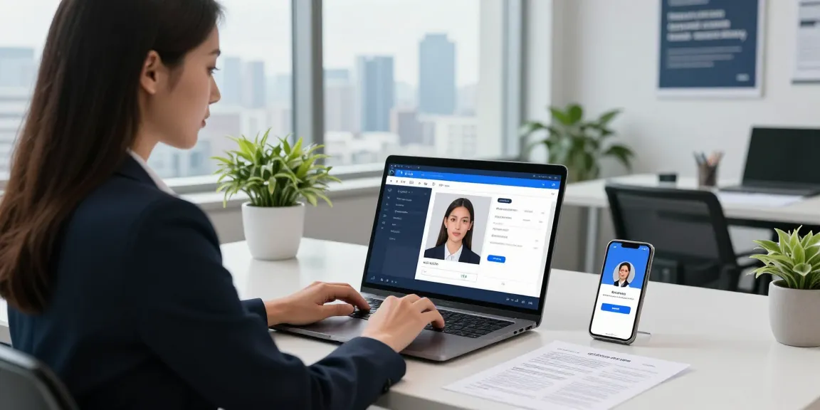 Efficient age verification system demonstration showcasing AI-powered compliance software in a modern office.
