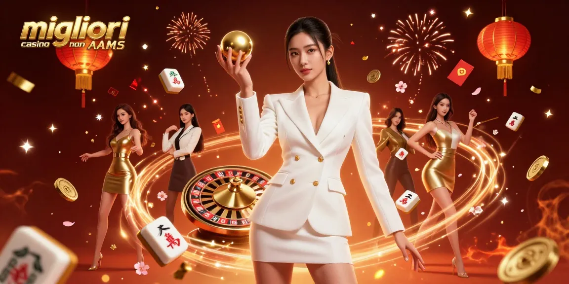 Vetrina dei migliori casino non AAMS con una donna asiatica sicura di sé che tiene una pallina della roulette in un ambiente di casino lussuoso.