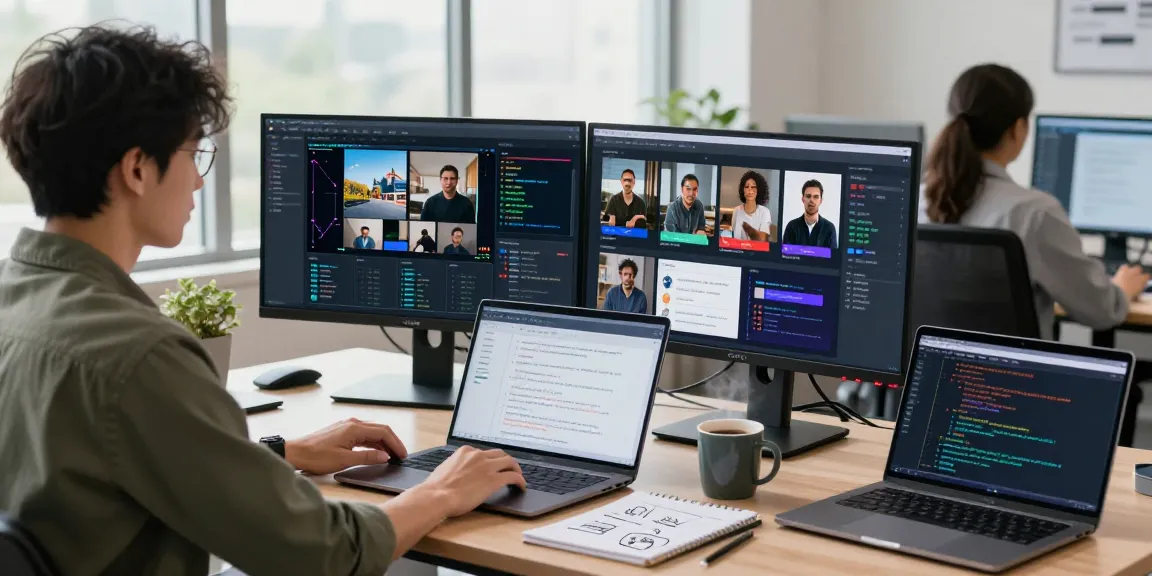 AI image detector interface displayed on monitors in a modern workspace for content moderation