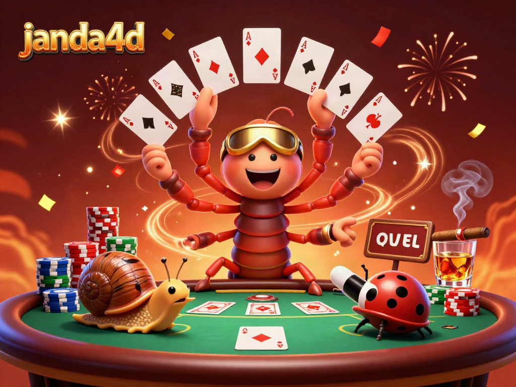 Permainan slot online dengan janda4d, dealer kartun dan tumpukan chip besar menambah keseruan.