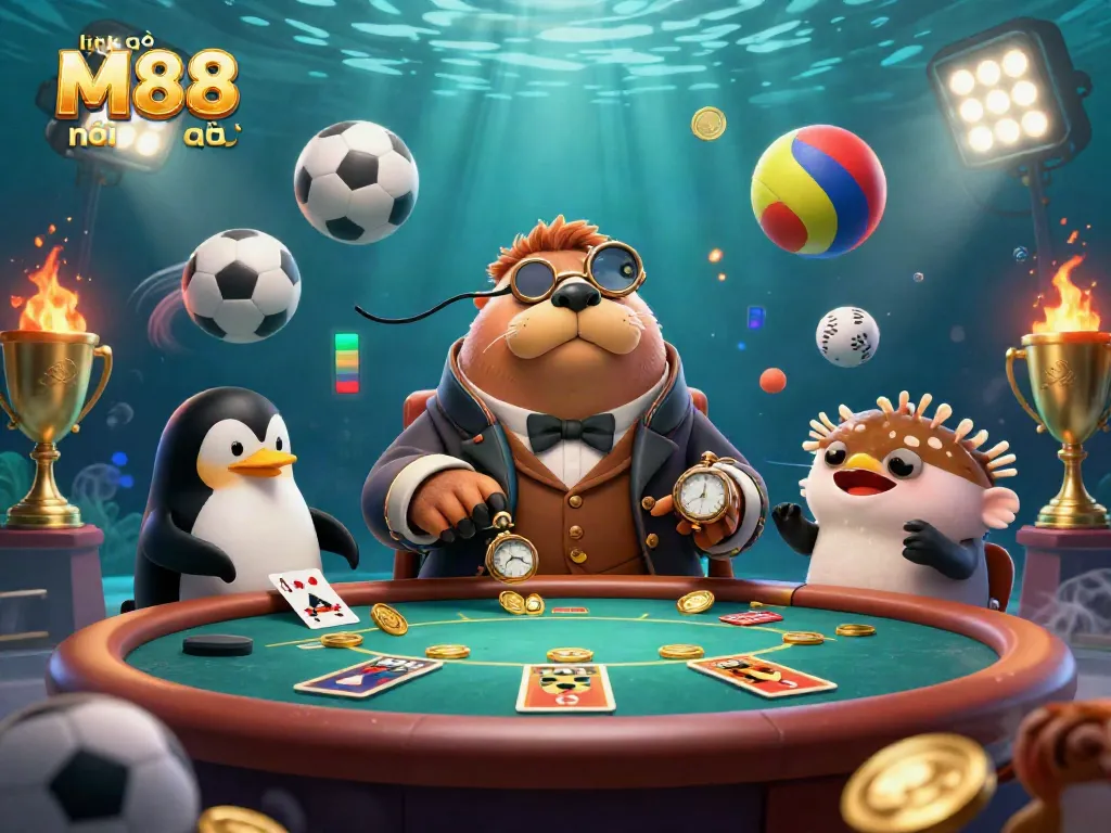 Truy cập link vào M88 mới nhất với hình ảnh hấp dẫn của trò chơi poker dưới nước.
