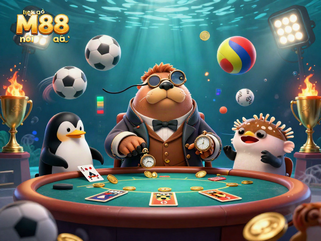 Truy cập link vào M88 mới nhất với hình ảnh hấp dẫn của trò chơi poker dưới nước.