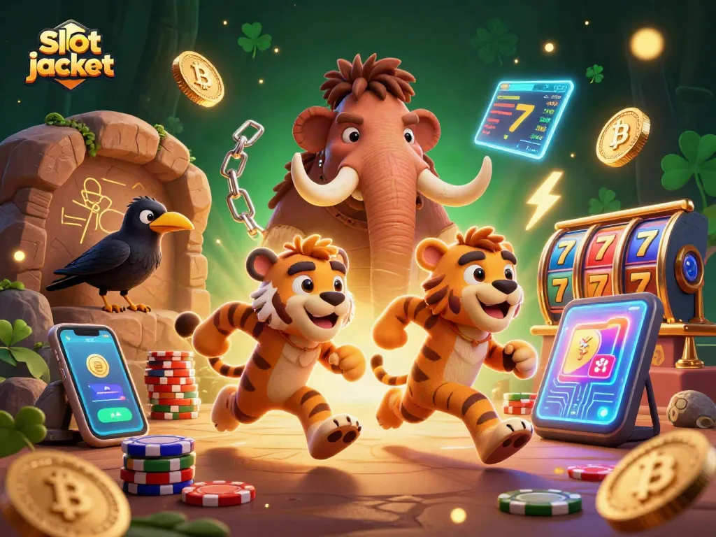 Engage with the slot jackpot while exploring a vibrant, animated prehistoric casino experience.