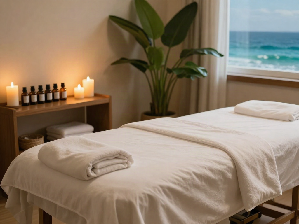Relaxing spa massage room showcasing premium 역삼동출장마사지 atmosphere with soft lighting and essential oils.