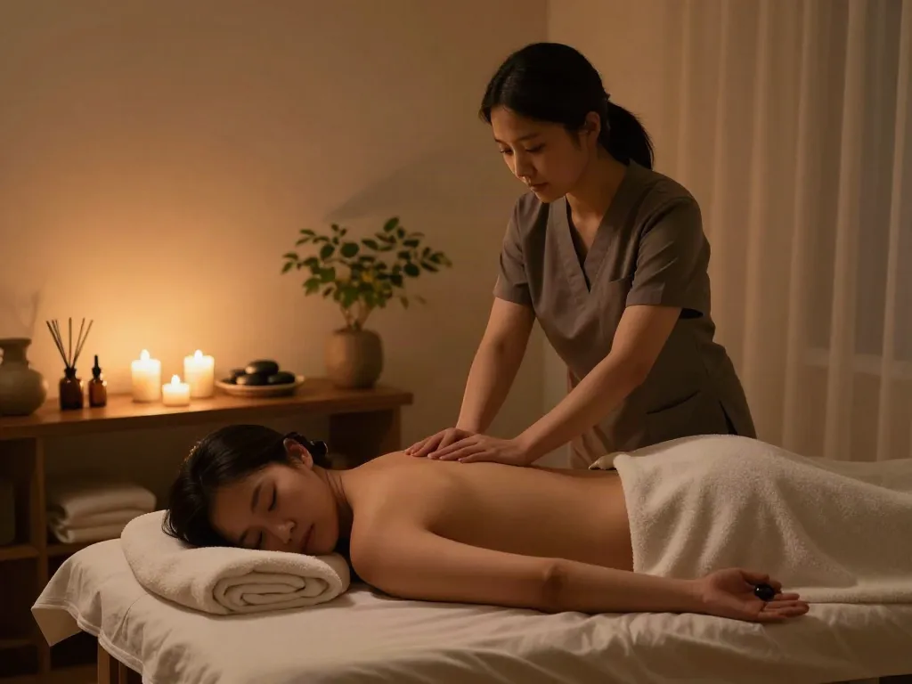 Experience 시흥출장마사지 in a peaceful therapy room, featuring soothing ambiance and skilled therapist.