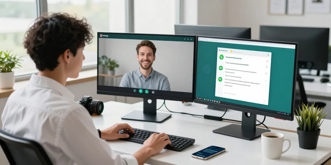 WhatsApp網頁版 interface used by a professional in a modern workspace, showcasing seamless messaging.