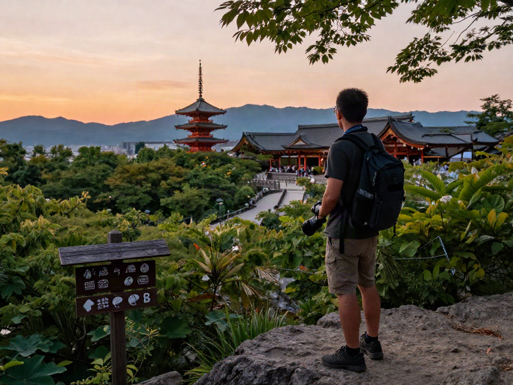 Traveler exploring Japan's serene landscapes while capturing stunning moments of slot jepang adventures.