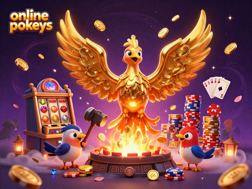 Experience thrilling online pokies action with a mesmerizing 3D phoenix and dynamic casino elements.