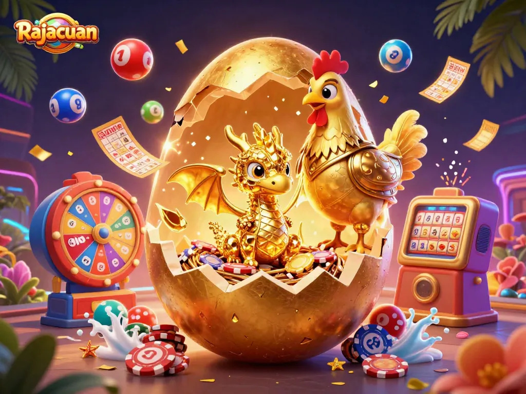 Rajacuan players enjoy vibrant casino action with a golden dragon amidst dynamic gaming elements.