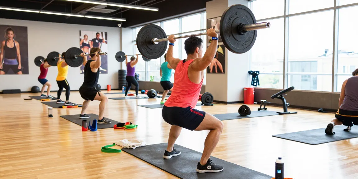 Beligas Shop: Fitness training scene showcasing vibrant workout gear in a modern gym environment.