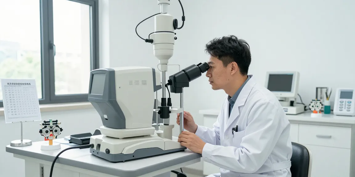 Expert ophthalmologist at SNU Eye Clinic examining a patient's vision in a modern treatment room.