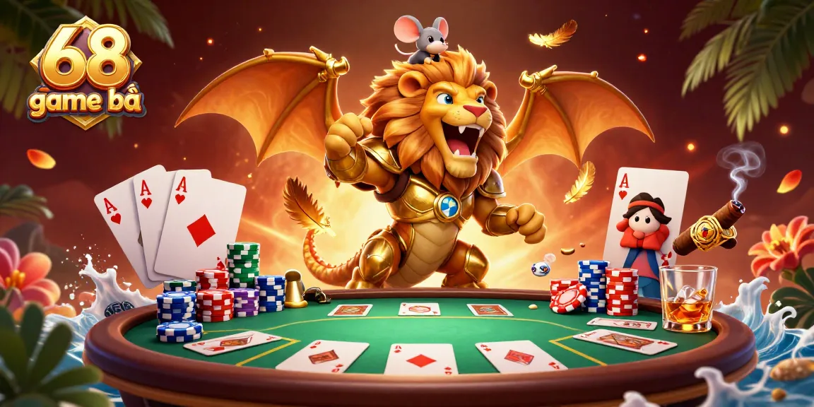 Experience thrilling poker action in 68 game bài with a fierce chimera creature and dynamic game elements.