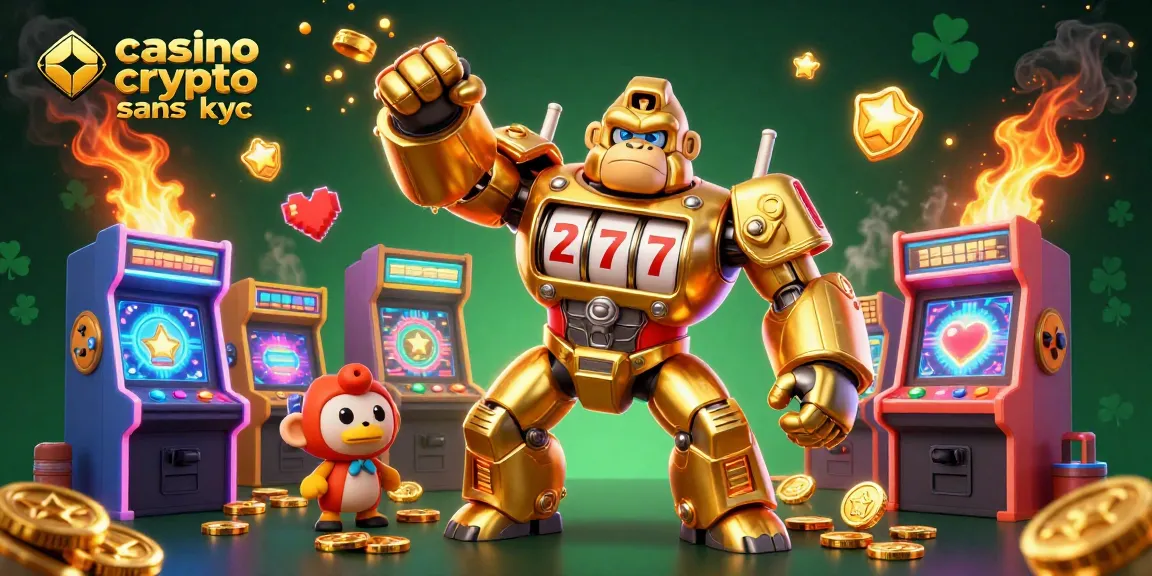 Gagnez avec des jeux de casino crypto sans KYC dans une illustration dynamique pleine de détails.