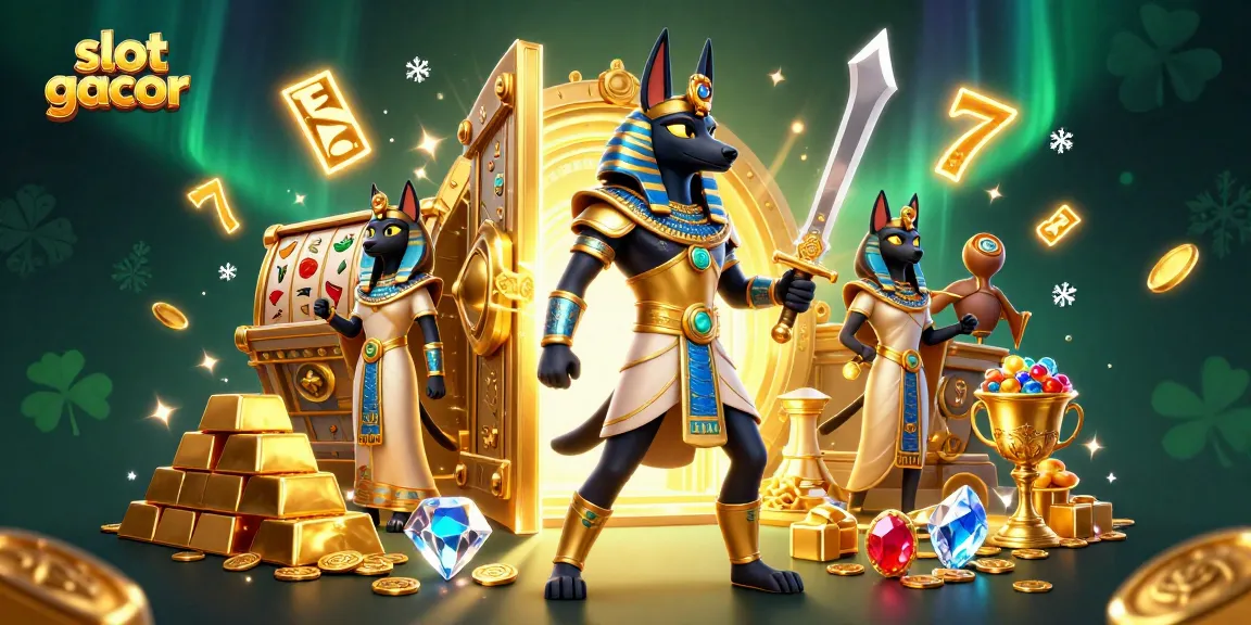 Experience the thrill of slot gacor with a captivating 3D ancient Egyptian scene filled with treasures and vibrant gaming elements.