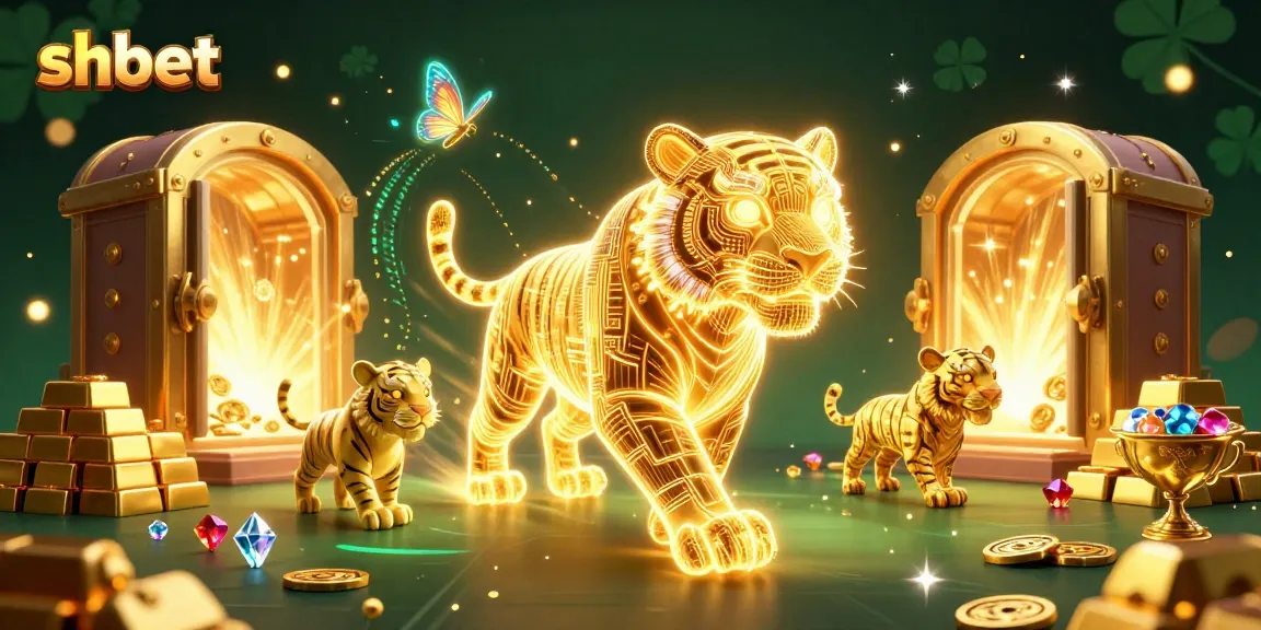 Bet on shbet with vibrant golden tiger and luxurious casino treasures in action.
