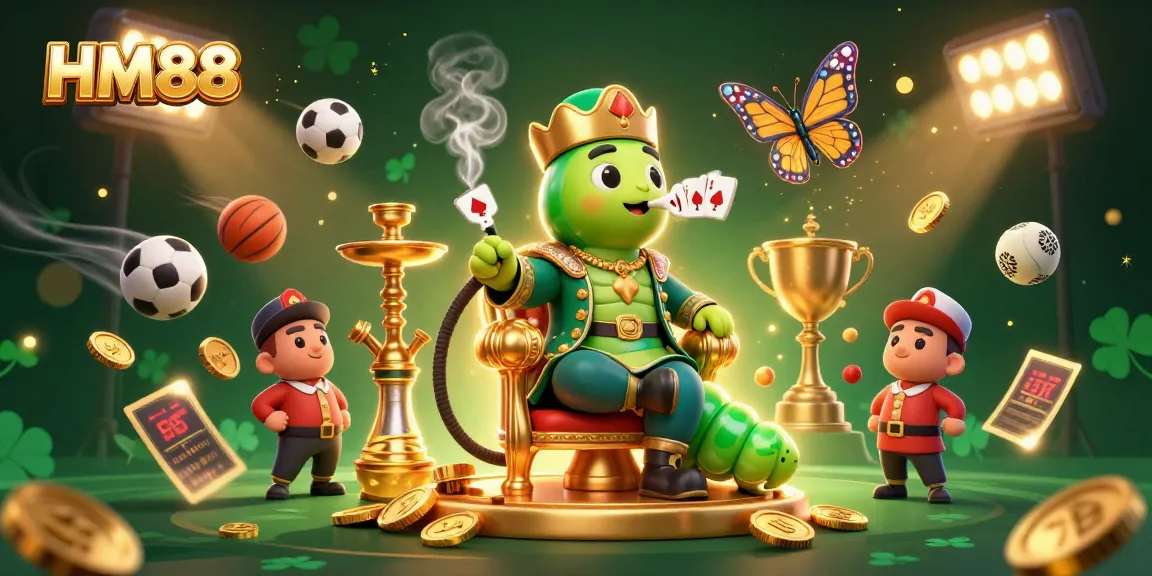 Engage in thrilling gameplay with HM88, where the caterpillar hookah-master showcases poker tricks amid vibrant casino action.