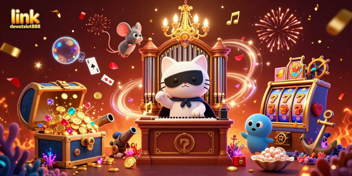 Menangkan jackpot saat bermain di link dewataslot888 dengan kucing putih yang bermain organ kasino.